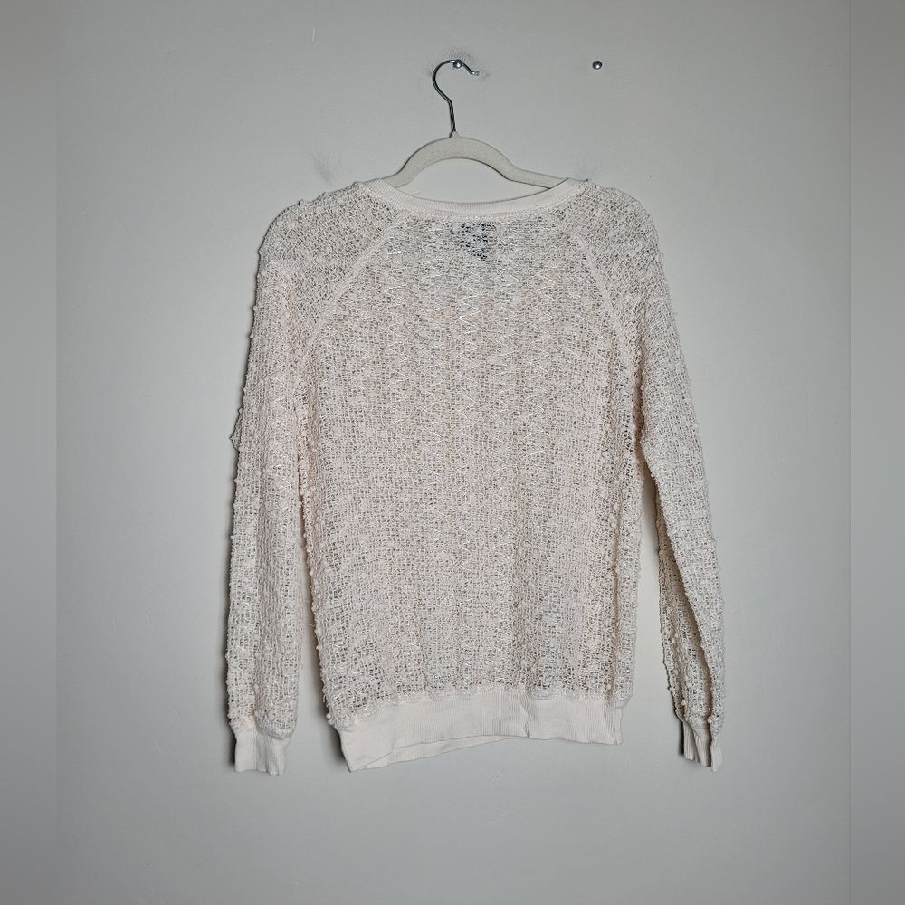 The Original Inc Sheer Ivory Lace Crochet Sweater Top Holiday Party Artsy Small - Picture 9 of 10